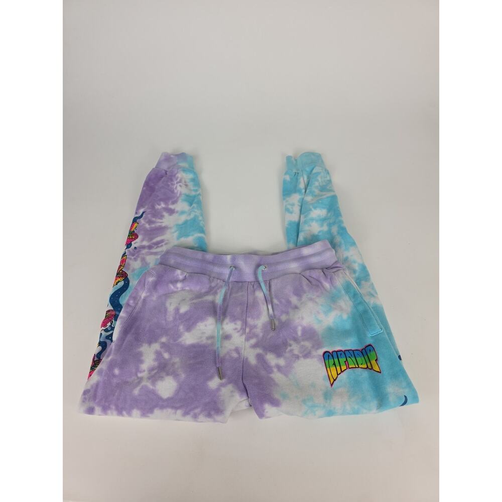 RIPNDIP Purple and White Cloud Tie Dye Sweatpants Size Small Mushroom and Cat